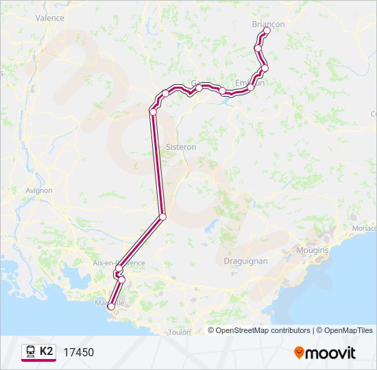 Plan de la ligne K2 de train