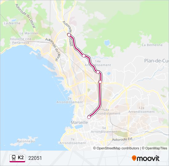 Plan de la ligne K2 de train