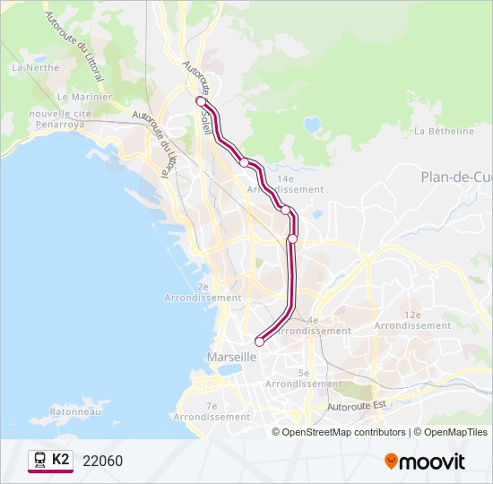 Plan de la ligne K2 de train