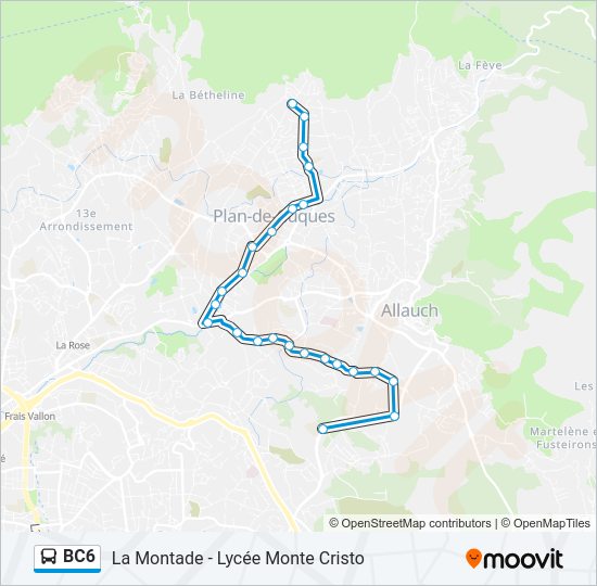 Plan de la ligne BC6 de bus