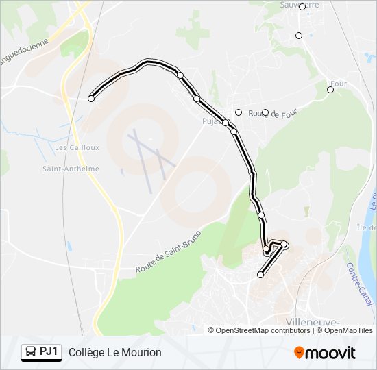 Plan de la ligne PJ1 de bus