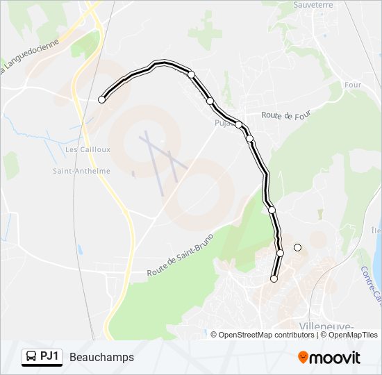 Plan de la ligne PJ1 de bus