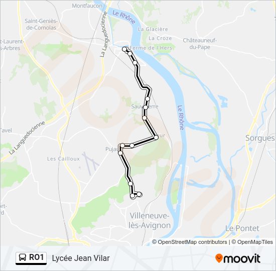 Plan de la ligne RO1 de bus
