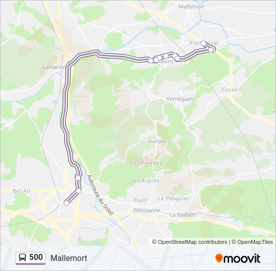 Plan de la ligne 500 de bus