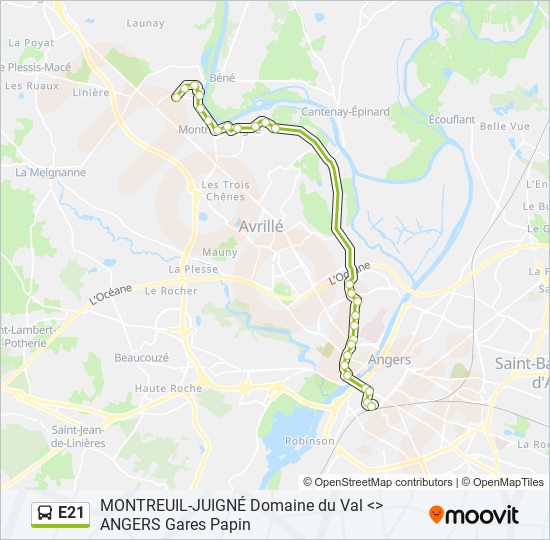 Mapa de E21 de autobús