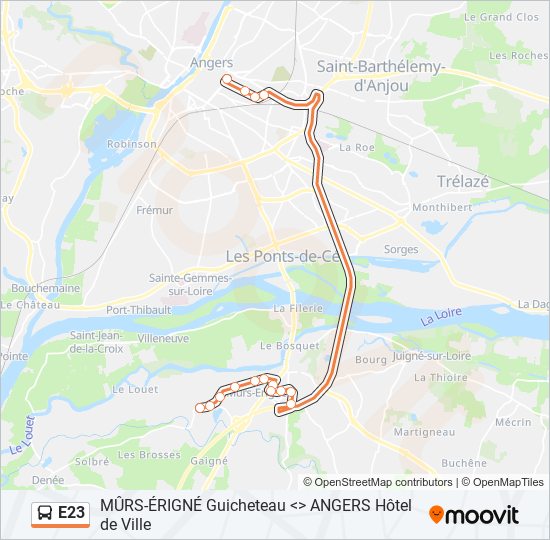 Plan de la ligne E23 de bus