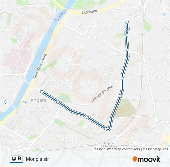 Plan de la ligne B de tram
