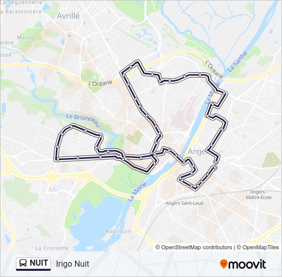 Plan de la ligne NUIT de bus