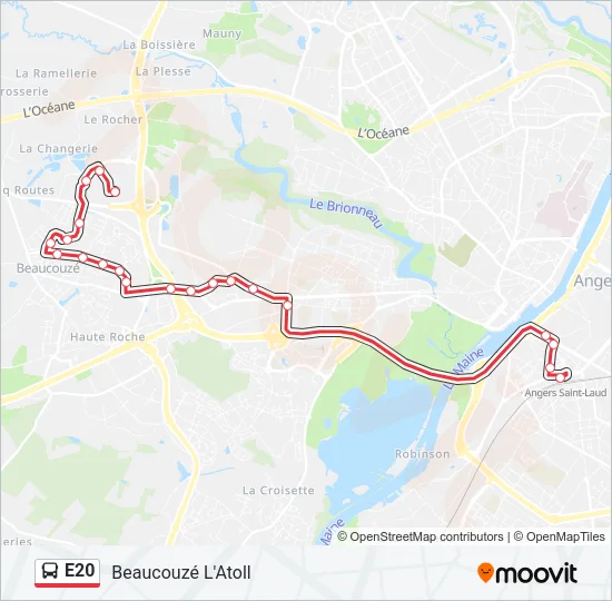 Plan de la ligne E20 de bus