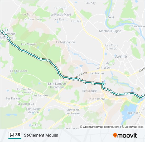 Plan de la ligne 38 de bus