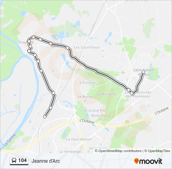 Plan de la ligne 104 de bus