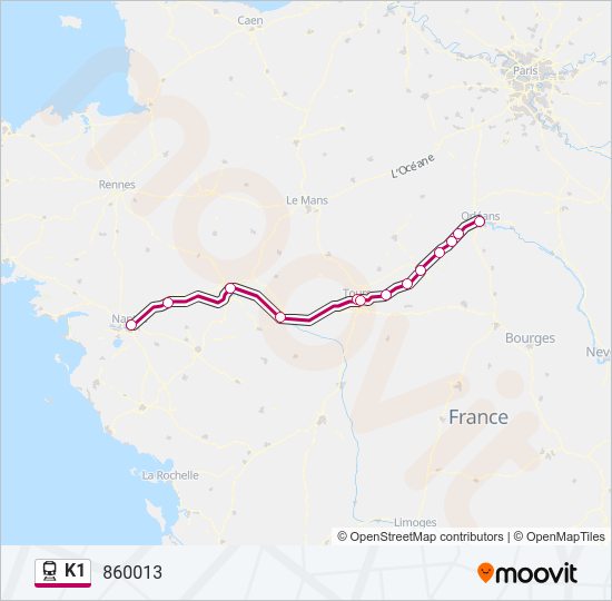 Plan de la ligne K1 de train