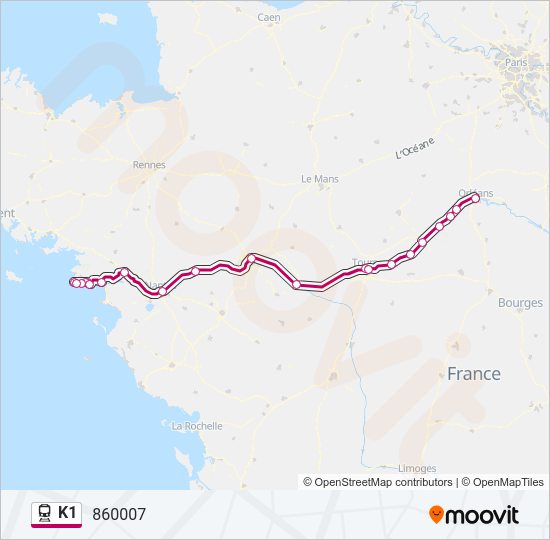 Plan de la ligne K1 de train