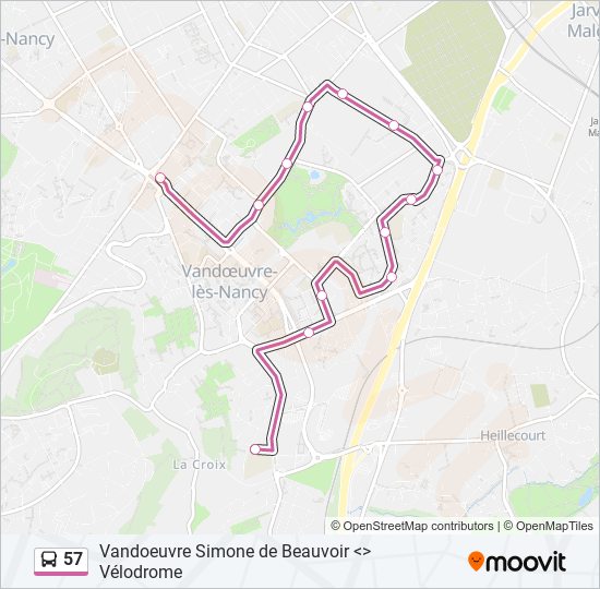 Plan de la ligne 57 de bus