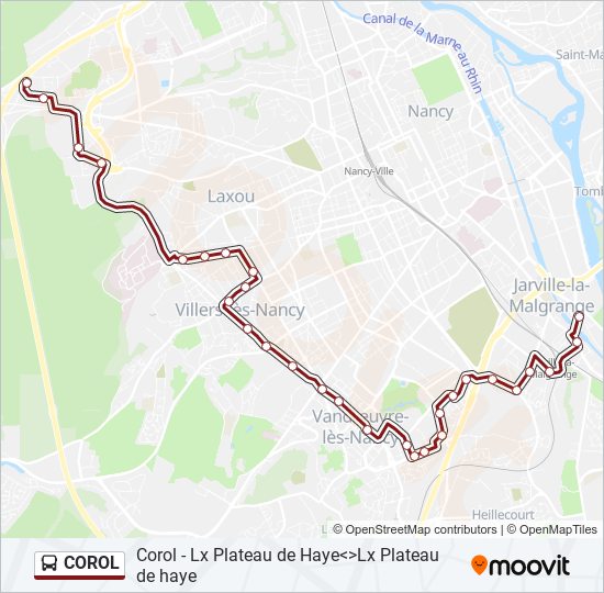 Plan de la ligne COROL de bus