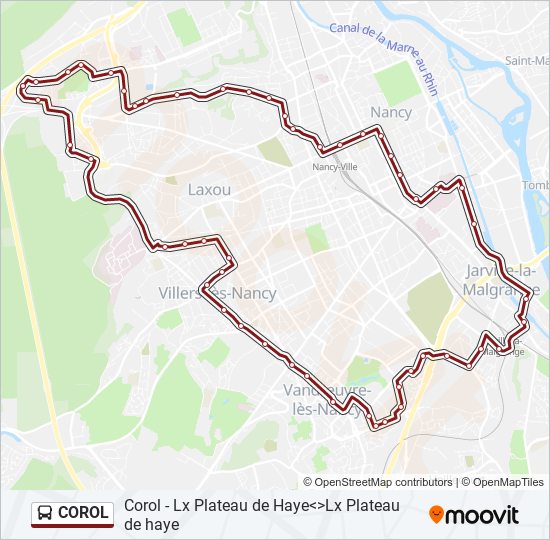 Plan de la ligne COROL de bus