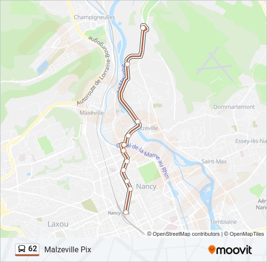 Plan de la ligne 62 de bus