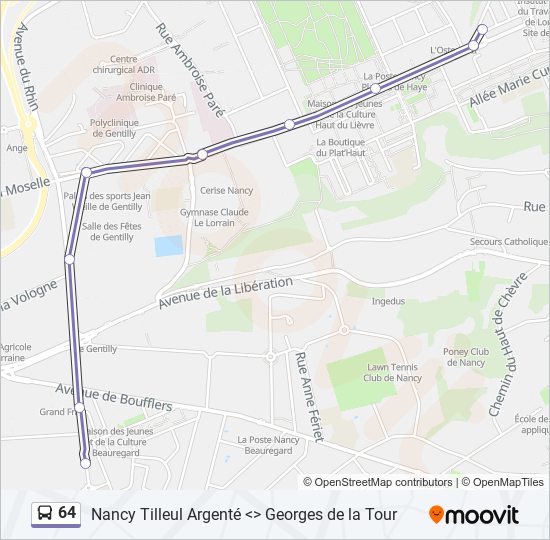 Plan de la ligne 64 de bus