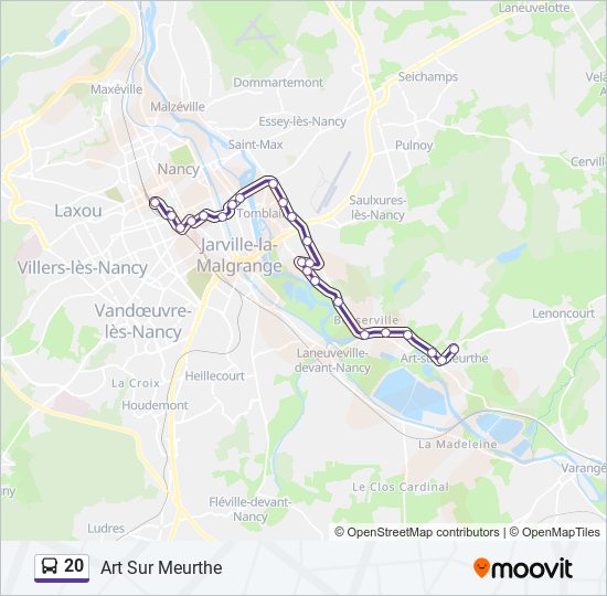 Plan de la ligne 20 de bus