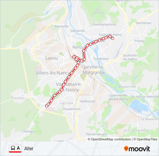 Plan de la ligne A de bus