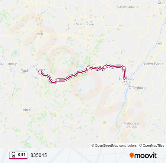 Plan de la ligne K31 de train