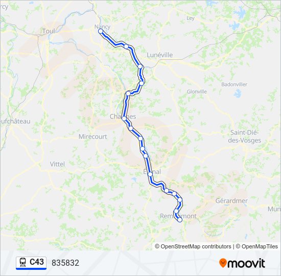 Plan de la ligne C43 de train