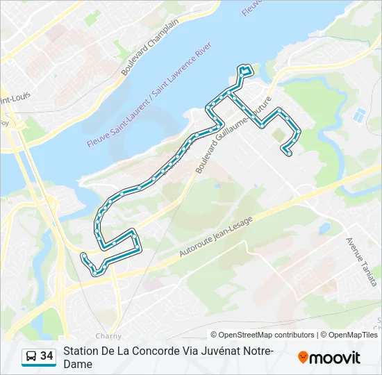 Plan de la ligne 34 de bus