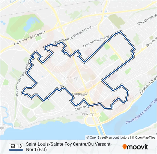 Plan de la ligne 13 de bus