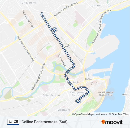 Plan de la ligne 28 de bus