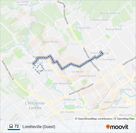 Plan de la ligne 72 de bus