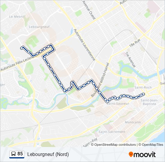 Plan de la ligne 85 de bus