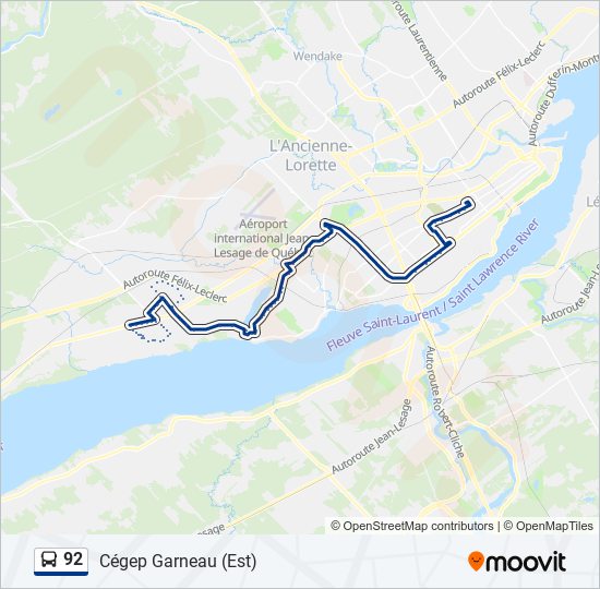 Plan de la ligne 92 de bus