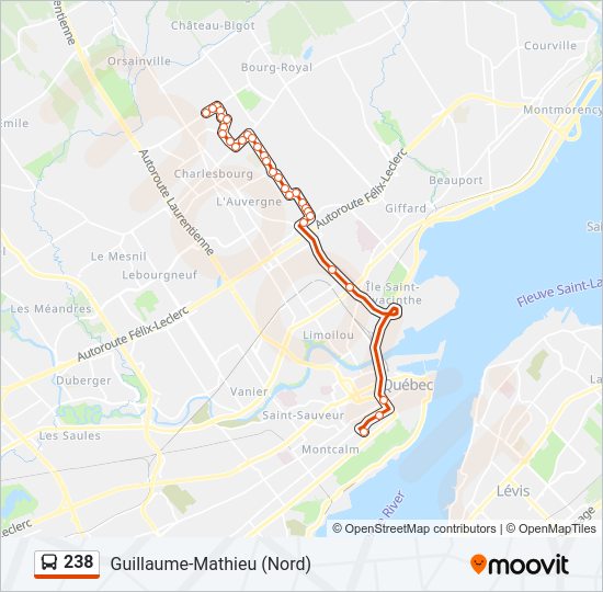Plan de la ligne 238 de bus