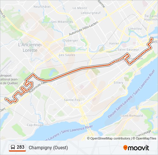 Plan de la ligne 283 de bus