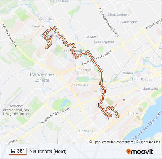 Plan de la ligne 381 de bus