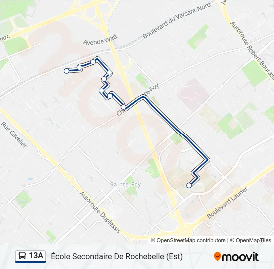 Plan de la ligne 13A de bus