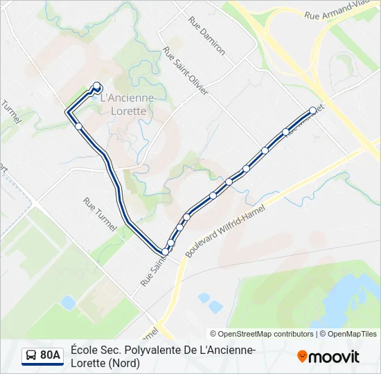 Plan de la ligne 80A de bus