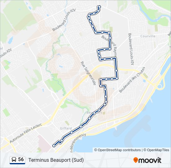 Plan de la ligne 56 de bus