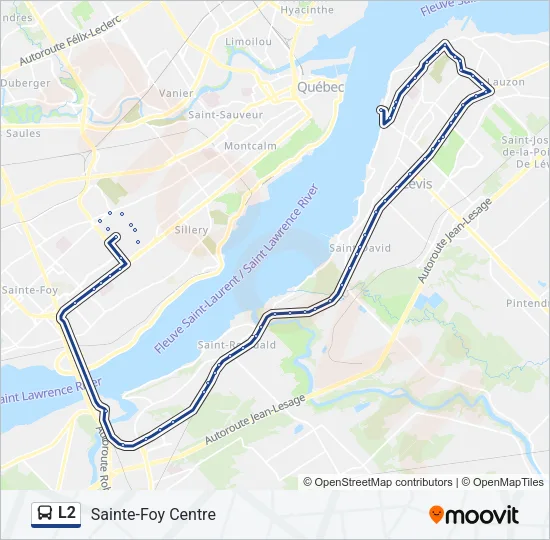 Plan de la ligne L2 de bus