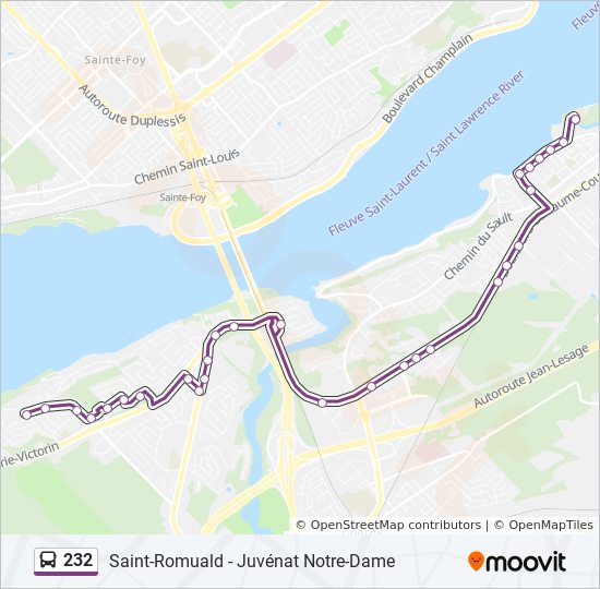 Plan de la ligne 232 de bus