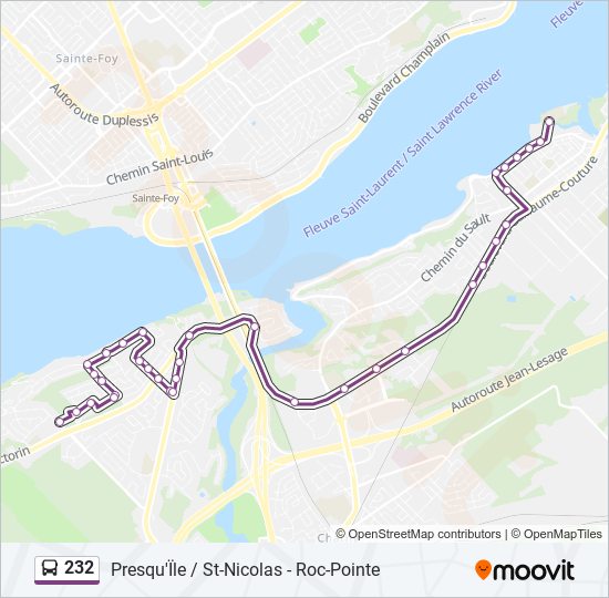 Plan de la ligne 232 de bus