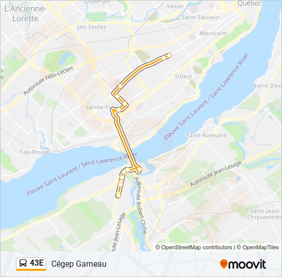 43E bus Line Map