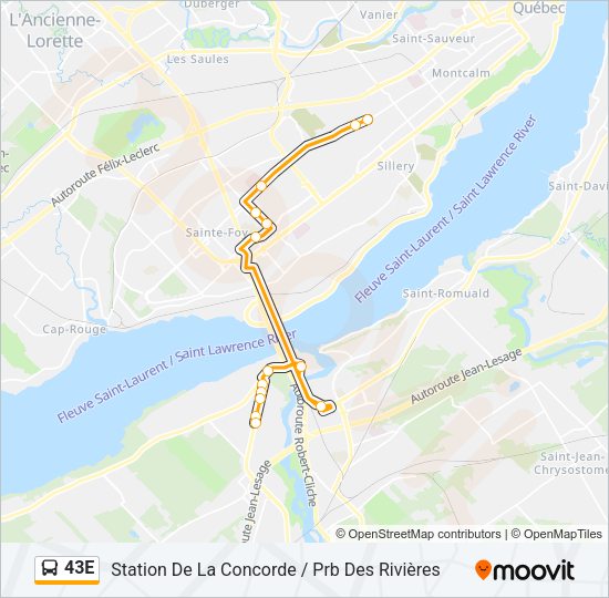 43E Bus Line Map