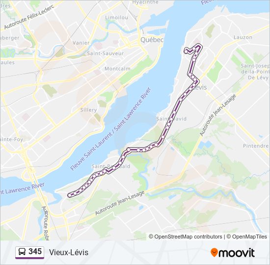 Plan de la ligne 345 de bus