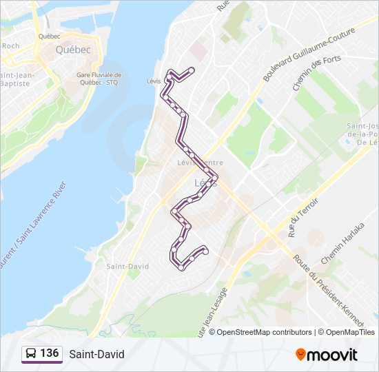 Plan de la ligne 136 de bus
