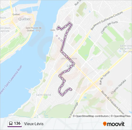Plan de la ligne 136 de bus