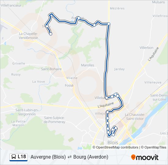 Plan de la ligne L18 de bus