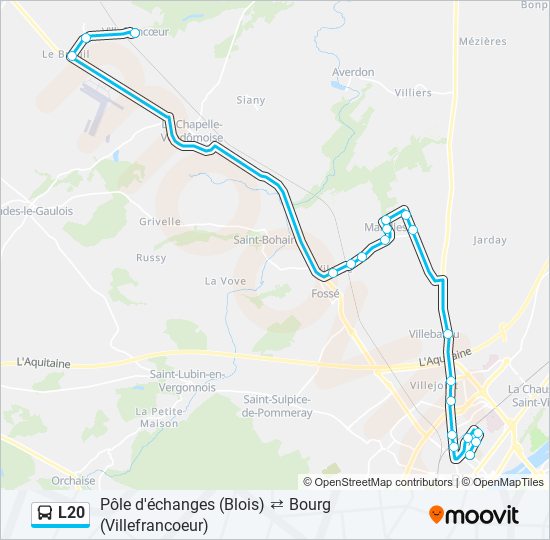 Plan de la ligne L20 de bus