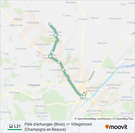 Plan de la ligne L21 de bus