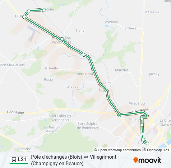 Plan de la ligne L21 de bus